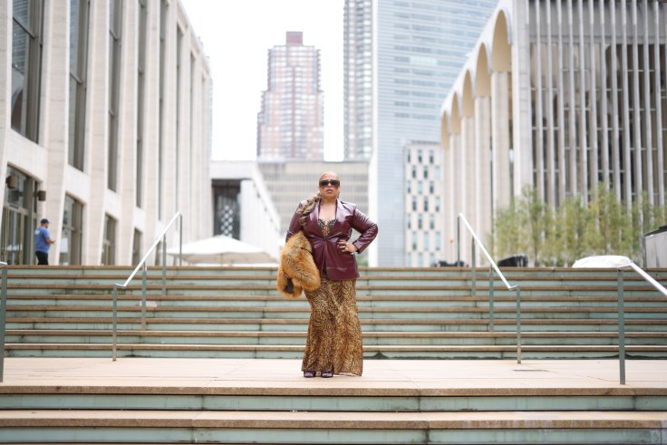Suzanne Ujaque on the steps of Lincoln Center in New York City